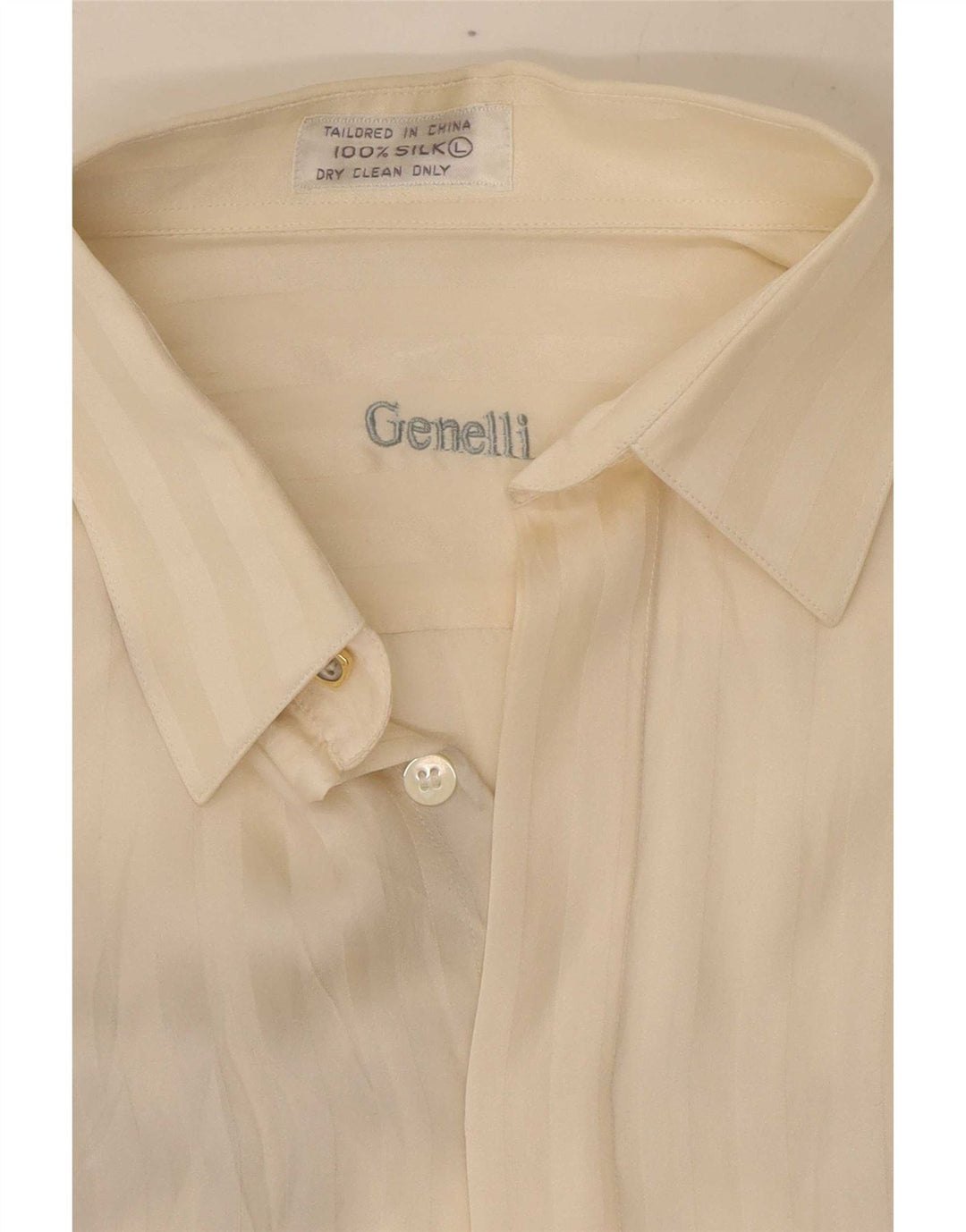 Genelli Blusa camisera para mujer UK 40 Grande Seda a rayas color blanco roto