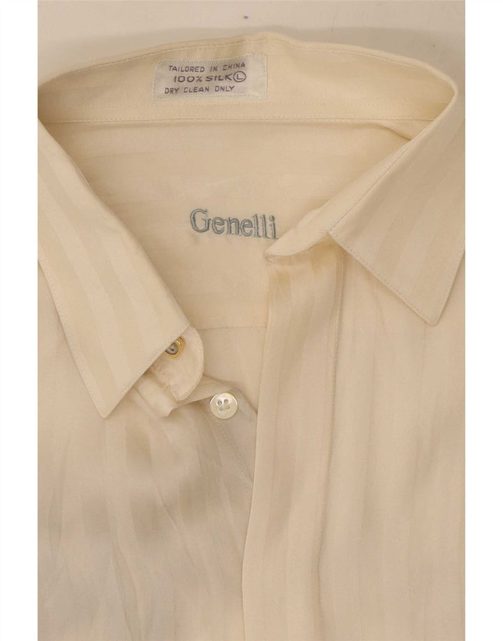 Genelli Blusa camisera para mujer UK 40 Grande Seda a rayas color blanco roto