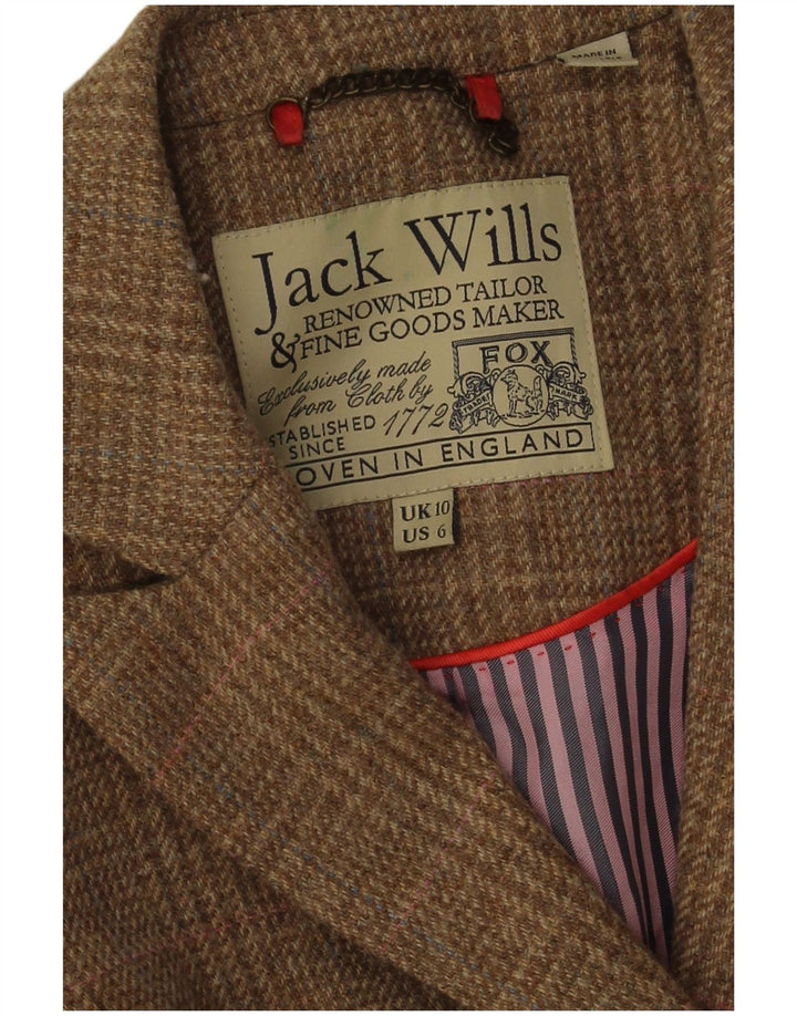 Jack Wills Chaqueta tipo blazer de 3 botones para mujer UK 10 Small Beige Check Wool