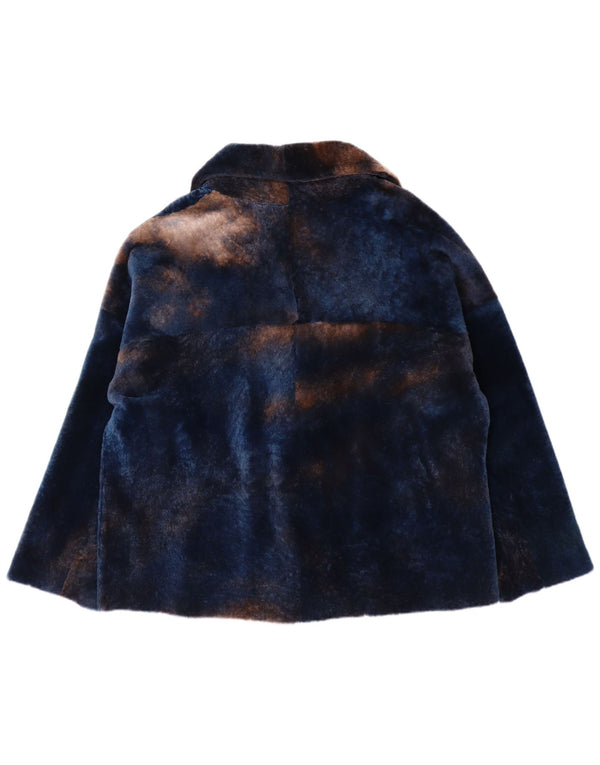 VINTAGE Chaqueta de piel de gran tamaño para mujer IT 50 XL Piel de cordero azul marino