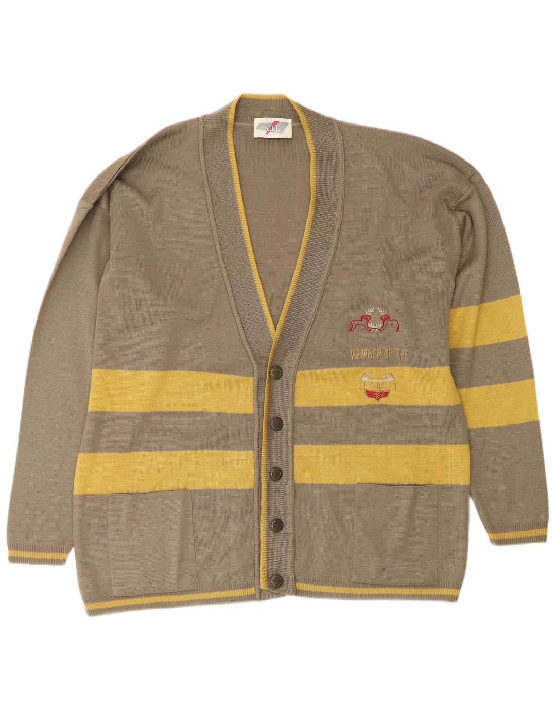 VINTAGE Hombres Loose Fit Cardigan Suéter Grande Poliamida A Rayas Verdes