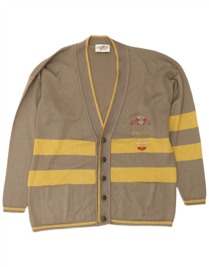 VINTAGE Hombres Loose Fit Cardigan Suéter Grande Poliamida A Rayas Verdes