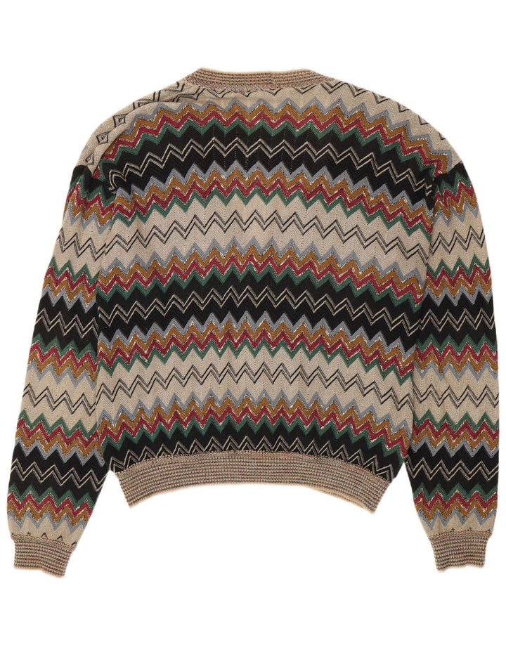 Vintage hombres Cardigan suéter IT 50 medio multicolor Chevron lino