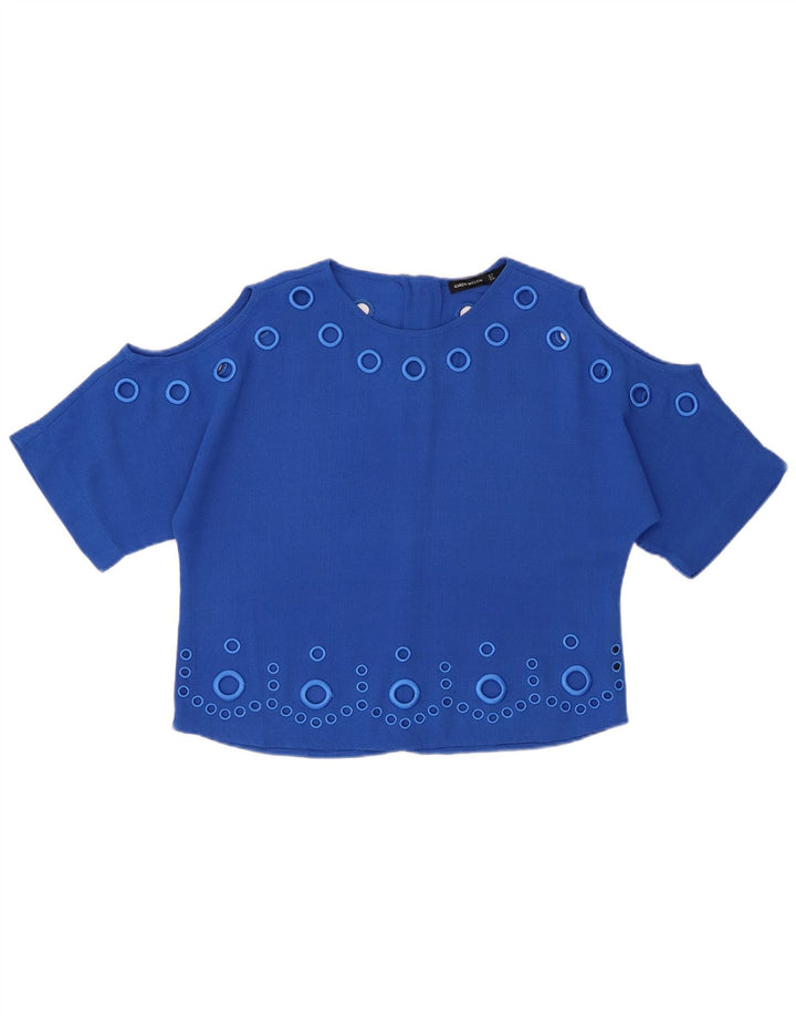KAREN MILLEN Blusa corta extragrande para mujer UK 10 Small Blue Poliéster