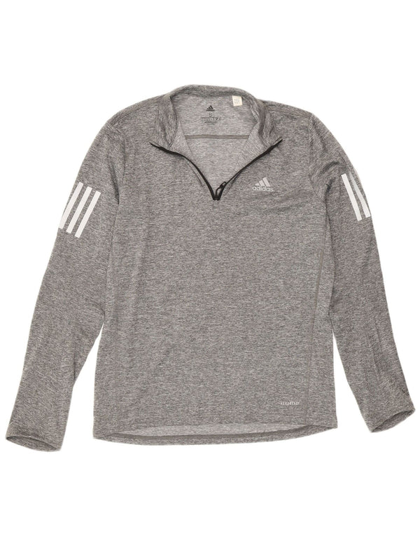 Adidas Hombre Aeroready Zip Neck Top Manga Larga Pequeño Gris Moteado Deportes
