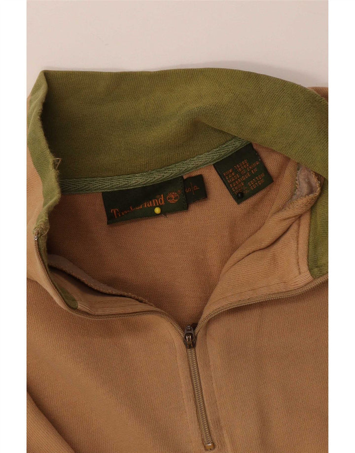 Timberland Hombre Zip Neck Sudadera Jumper Pequeño Algodón Beige