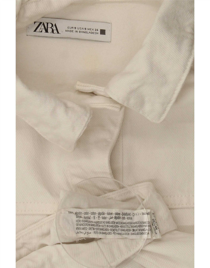 Zara Mujer Chaqueta Vaquera Extragrande UK 10 Small Algodón Blanco