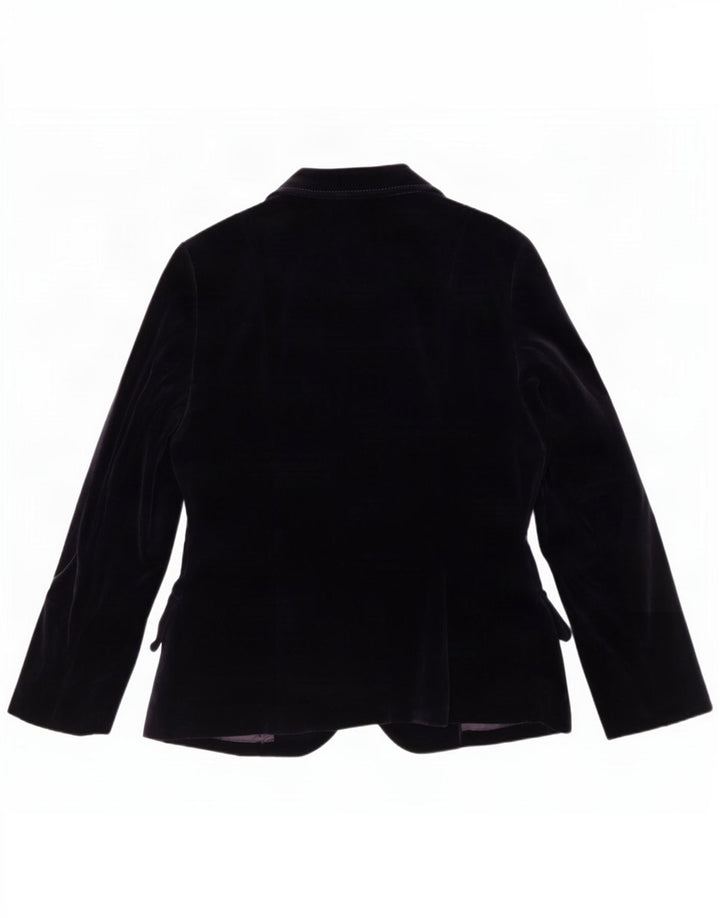 Vintage mujer 2 botones terciopelo Blazer chaqueta Reino Unido 12 algodón púrpura medio