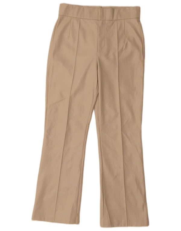 Zara Mujer Pantalón Recto Piel Sintética Small W26 L25 Poliéster Beige
