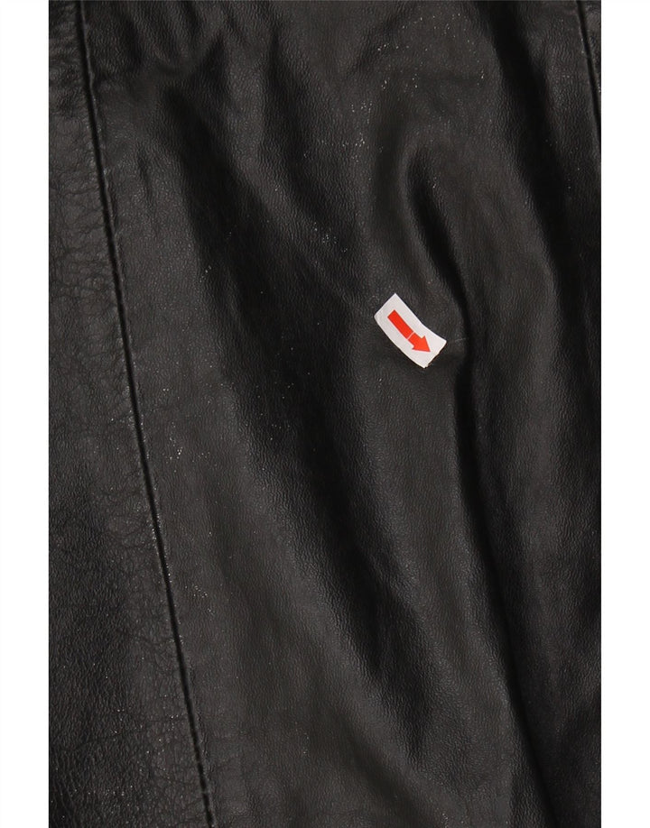 VINTAGE Abrigo de cuero para mujer Reino Unido 10 Pequeño cuero negro