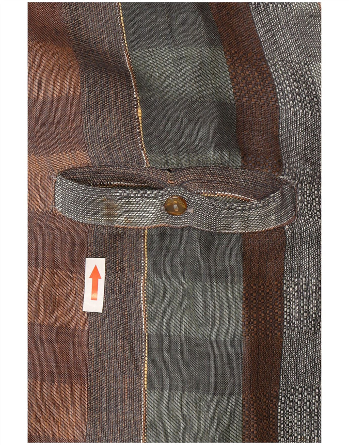 Vintage hombres manga corta pullover camisa XL multicolor check lino