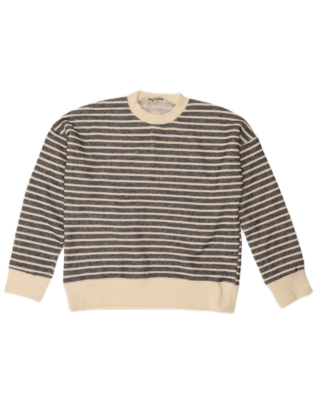 ZARA Jersey de cuello redondo para mujer UK 44 Poliéster a rayas negro mediano