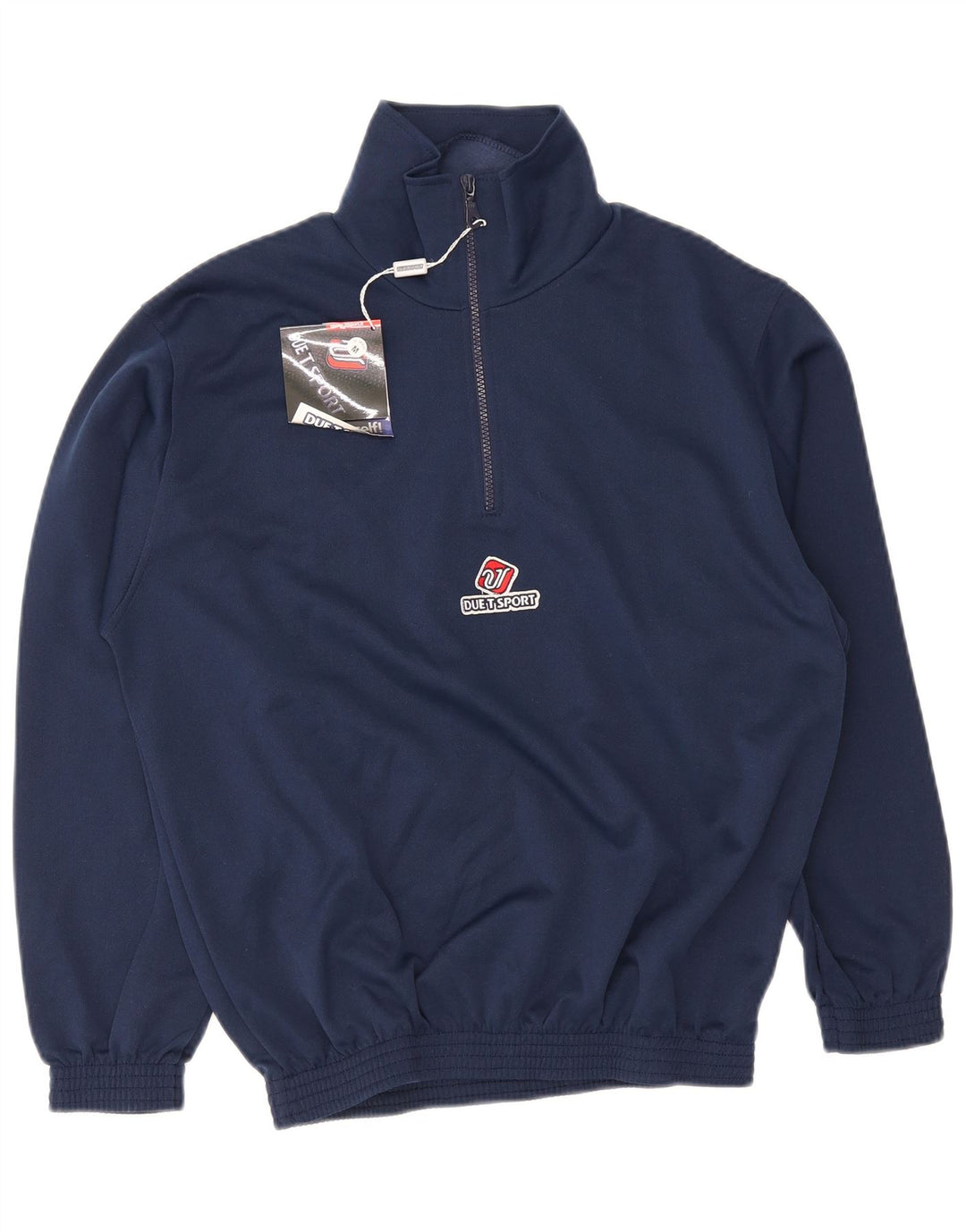 Vintage hombres zip cuello sudadera jumper medio azul marino