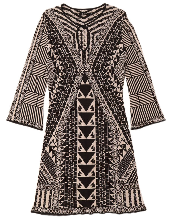 Desigual Vestido tipo jersey de manga larga para mujer UK 10 Small Seda geométrica negra