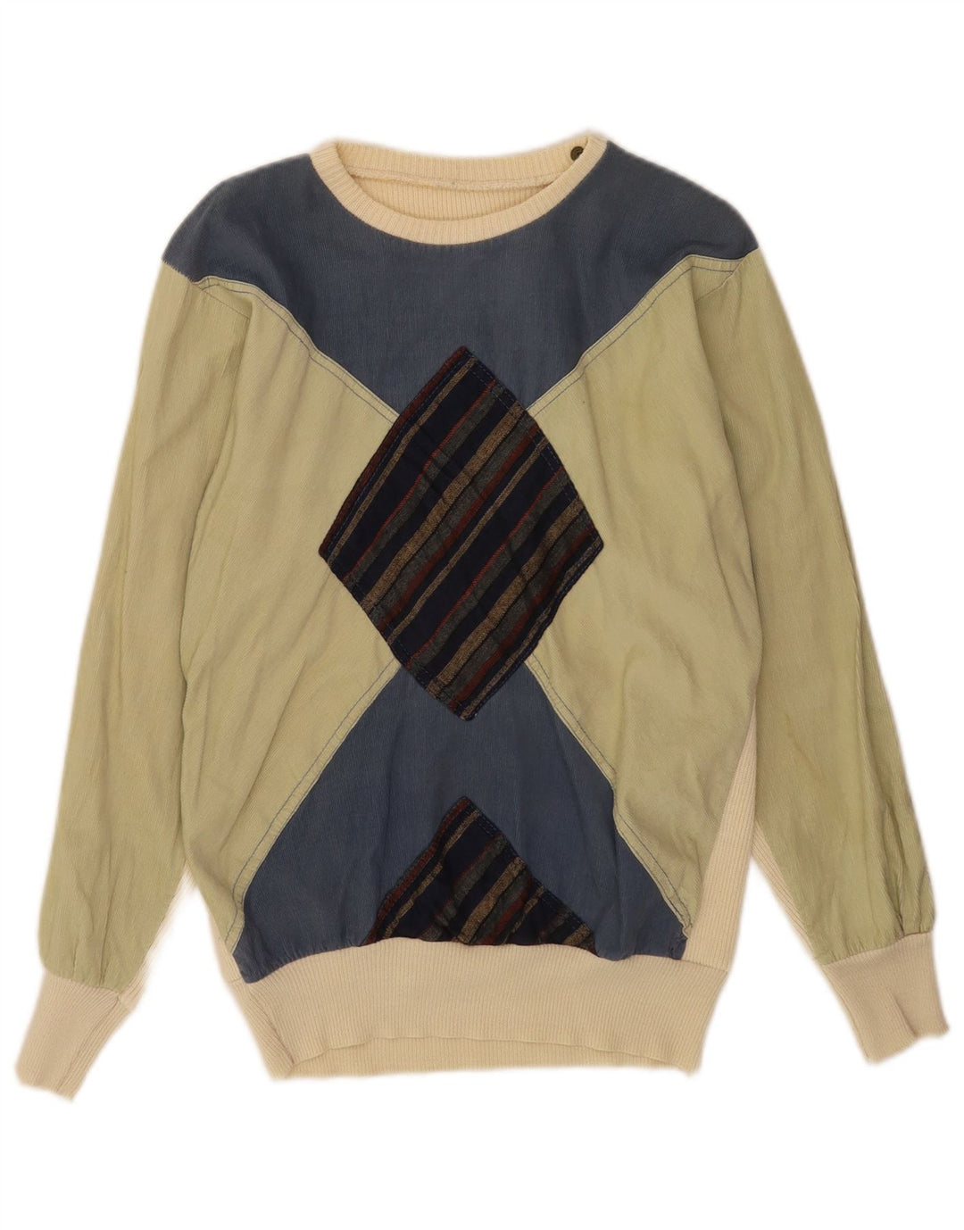Vintage hombres barco cuello jumper suéter pequeño multicolor Argyle/Diamond