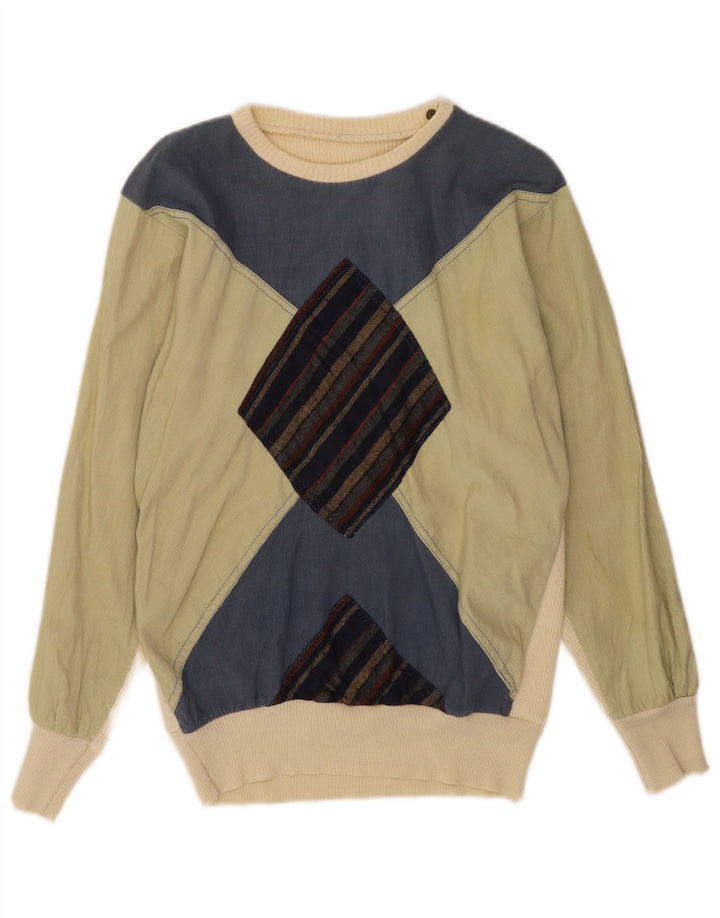 Vintage hombres barco cuello jumper suéter pequeño multicolor Argyle/Diamond