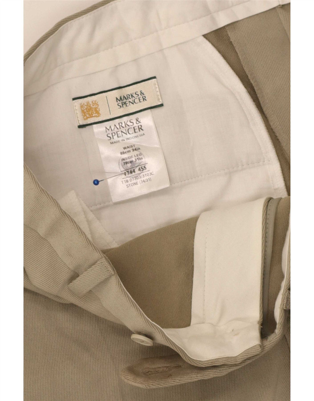 Marks & Spencer Pantalón de traje recto para hombre W34 L31 Poliéster beige