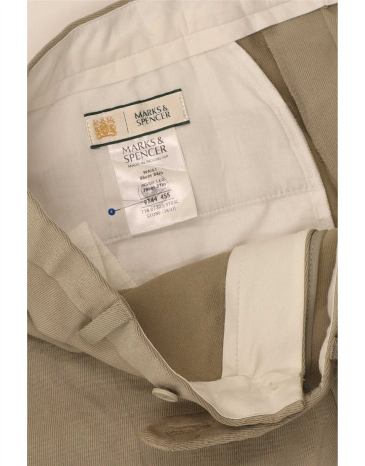 Marks & Spencer Pantalón de traje recto para hombre W34 L31 Poliéster beige