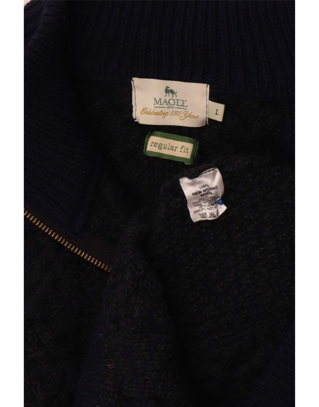 Magee Suéter tipo jersey con cuello y cremallera de corte regular para hombre, tamaño grande, lana merino azul marino