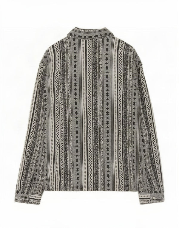 Camisa vintage para hombre Viscosa a rayas grises grandes