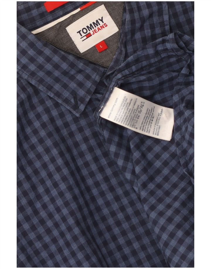 Tommy Hilfiger Camisa de corte regular para hombre de algodón a cuadros azul marino grande