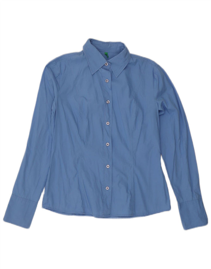 Camisa Benetton Mujer ES 44 Azul Medio Algodón