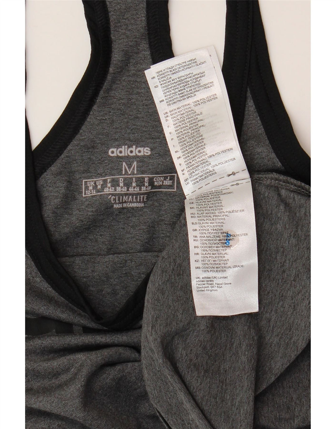 ADIDAS Mujer Climalite Graphic Vest Top UK 12/14 Poliéster gris medio