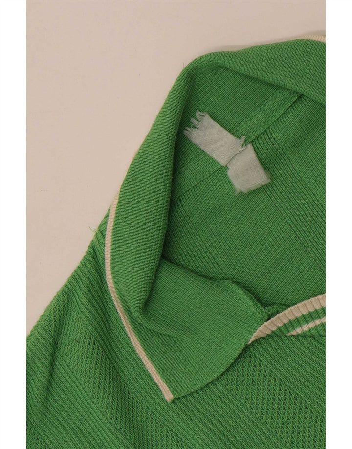 Vintage hombres manga corta polo cuello jersey suéter medio verde