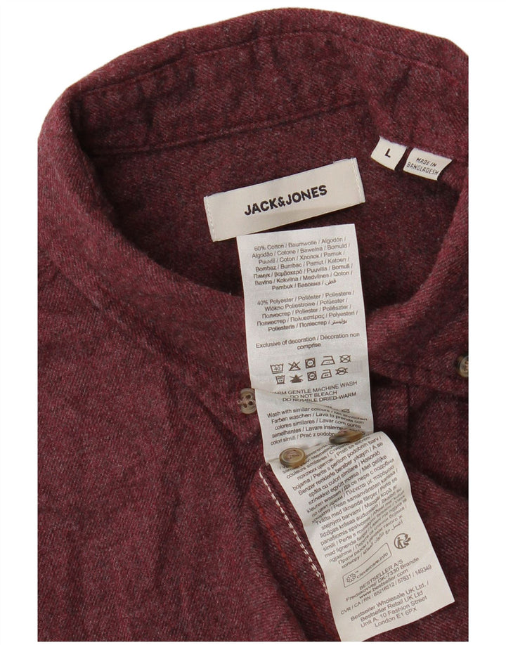 JACK & JONES Camisa de franela para hombre Large Borgoña Algodón