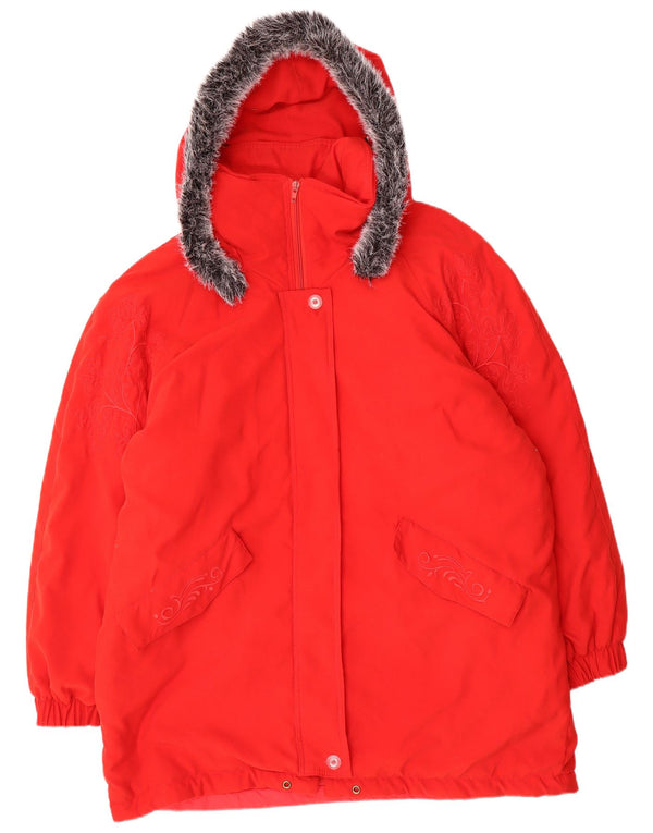 Vintage mujer con capucha abrigo acolchado de gran tamaño Reino Unido 16 grande rojo floral