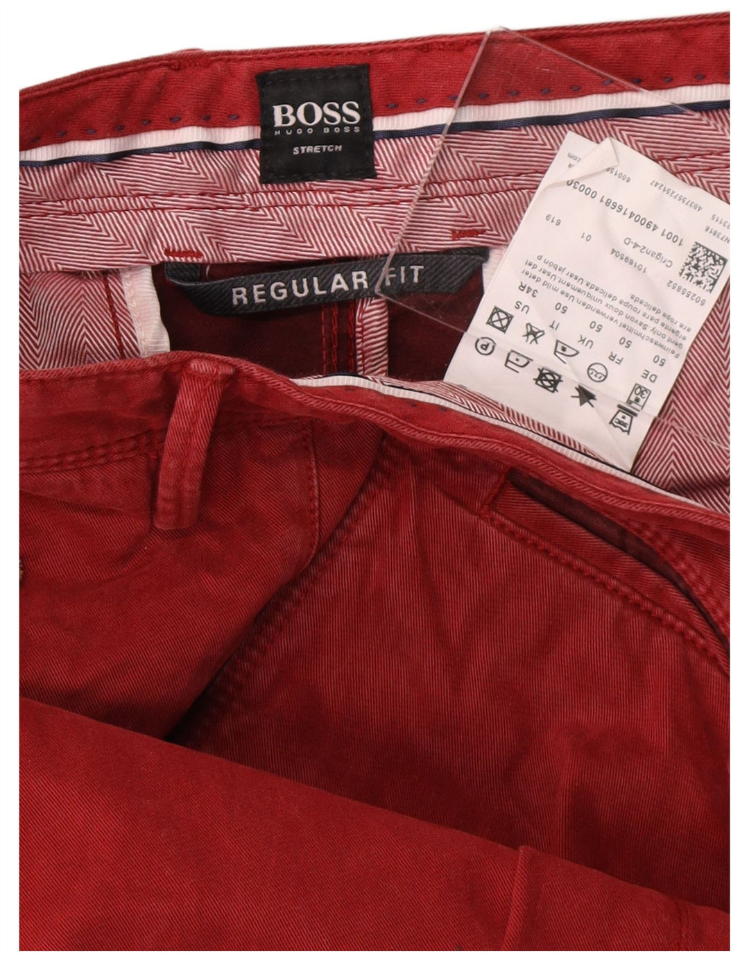 HUGO BOSS Pantalón chino recto de corte regular para hombre IT 50 Large W36 L32 Rojo