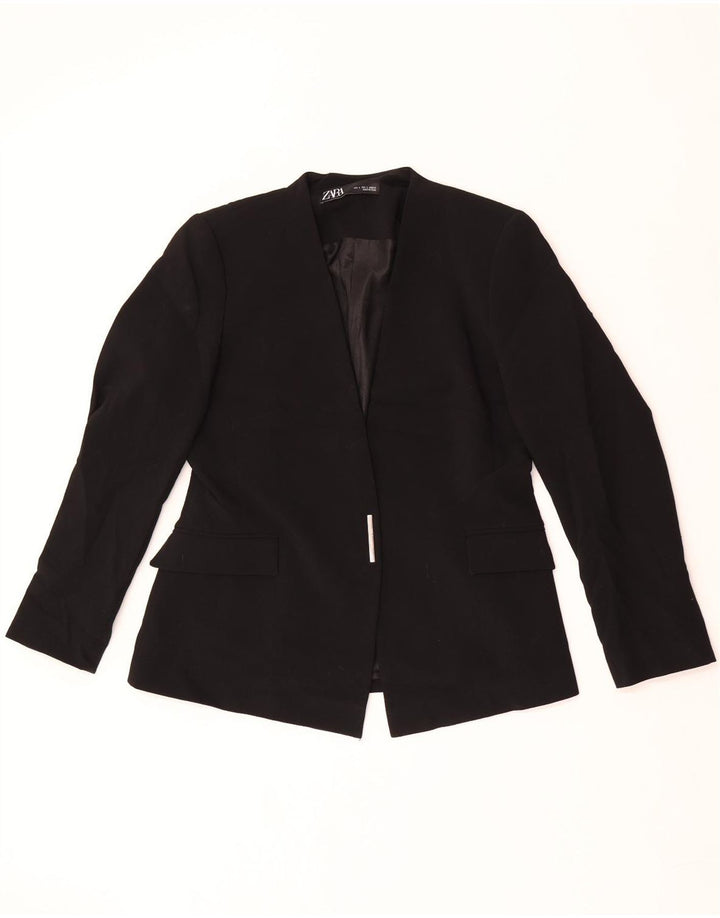 Zara Mujer Blazer Chaqueta UK 46 Grande Poliéster Negro