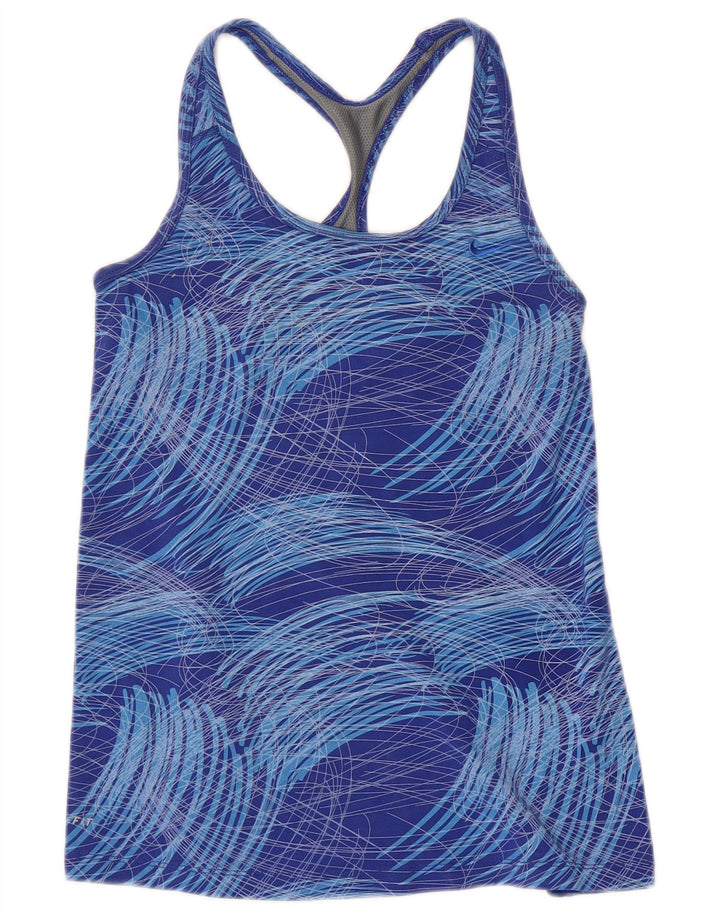 NIKE Mujer Dri Fit Graphic Vest Top UK 8 Pequeño Algodón Geométrico Azul