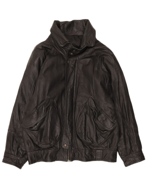 Chaqueta de cuero vintage para hombre Reino Unido 42 XL cuero negro