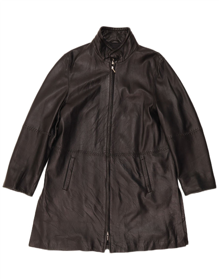 Vintage mujer cuero abrigo Reino Unido 12 cuero negro medio