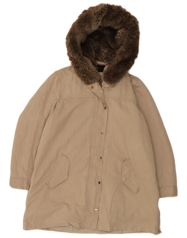 Zara Mujer Abrigo Acolchado Con Capucha ES 40 XL Poliéster Beige