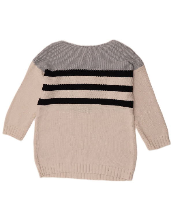 Hobbs Suéter tipo jersey con cuello barco y manga 3/4 para mujer UK 10 Small White Stripes