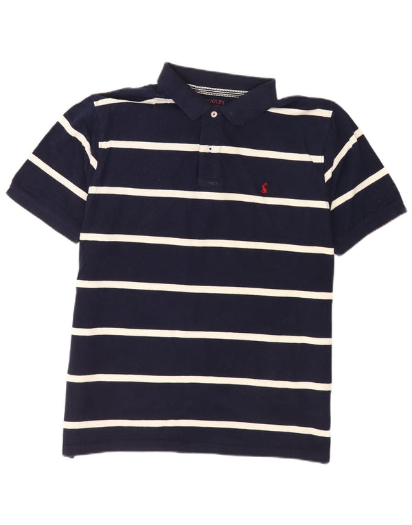 Joules Mens Polo Shirt Large Navy Blue Striped Cotton