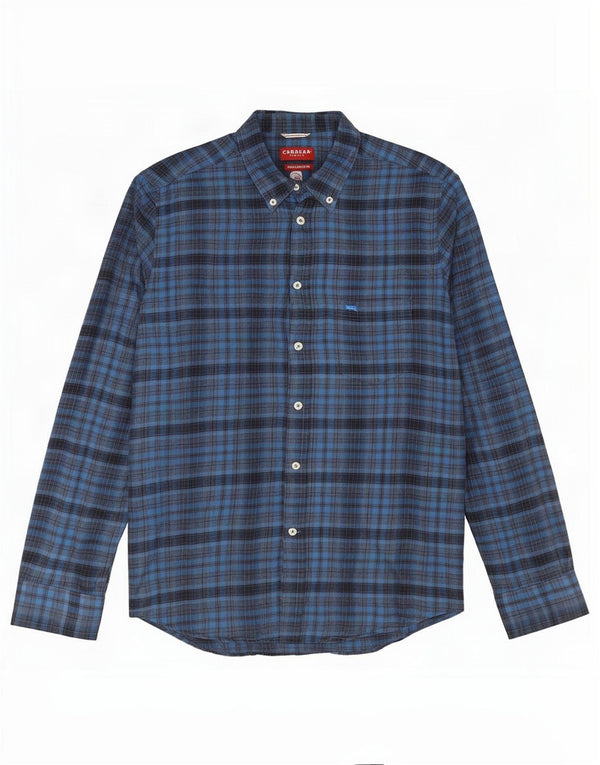 Carrera Camisa de franela de ajuste regular para hombre Algodón a cuadros azul marino grande