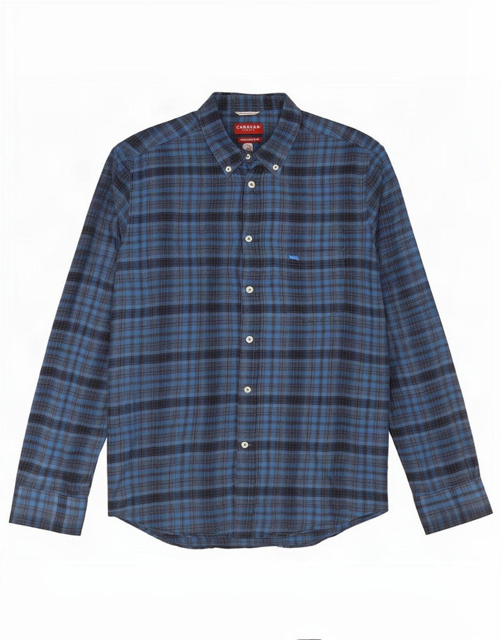 Carrera Camisa de franela de ajuste regular para hombre Algodón a cuadros azul marino grande