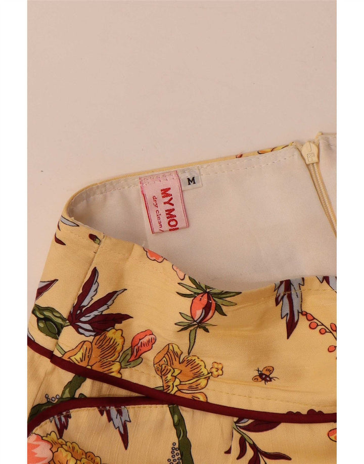 Vintage mujer Midi falda mediana W28 amarillo floral