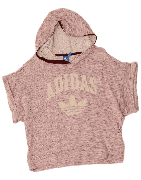 ADIDAS Jersey con capucha de manga corta extragrande para mujer UK 8 Small Borgoña