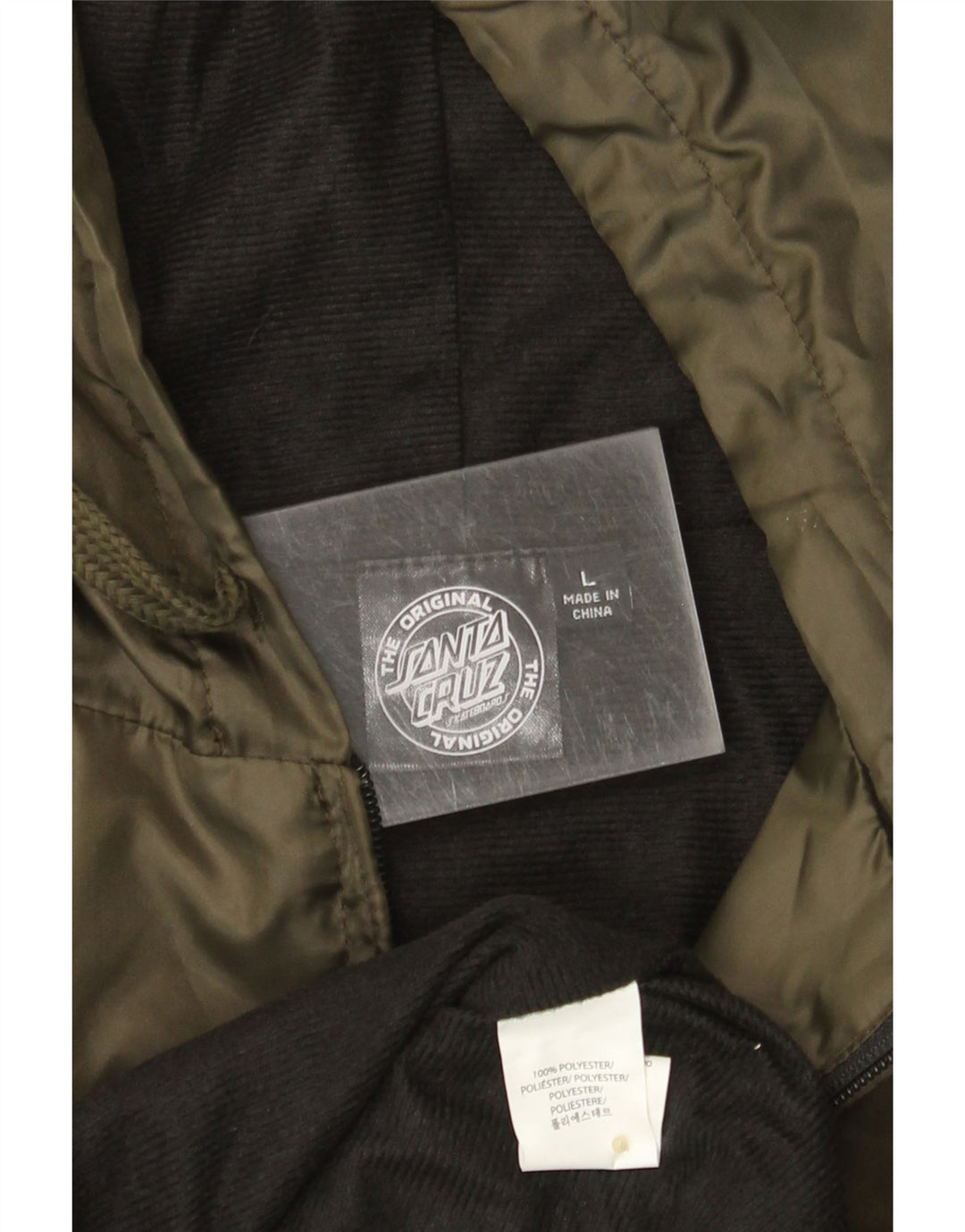 Santa Cruz Chaqueta bomber con capucha gráfica para hombre Reino Unido 40 Poliéster caqui grande