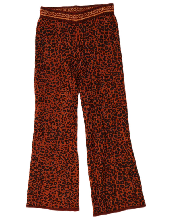 Zara Mujer Pantalones Casuales De Punto De Pierna Ancha Pequeño W26 L26 Estampado Animal Marrón