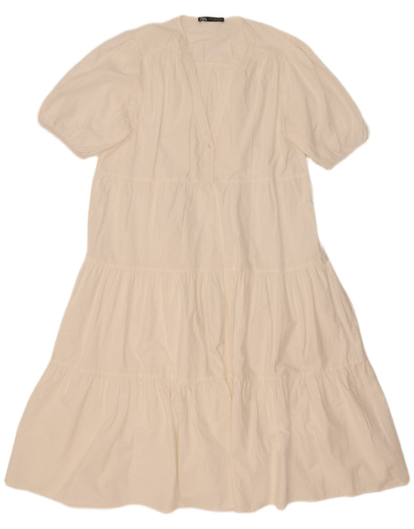 Zara Mujer Vestido Escalonado UK 44 Medio Blanco