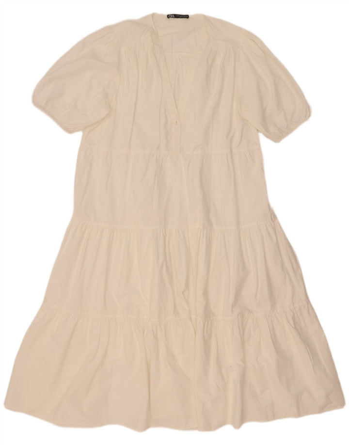 Zara Mujer Vestido Escalonado UK 44 Medio Blanco