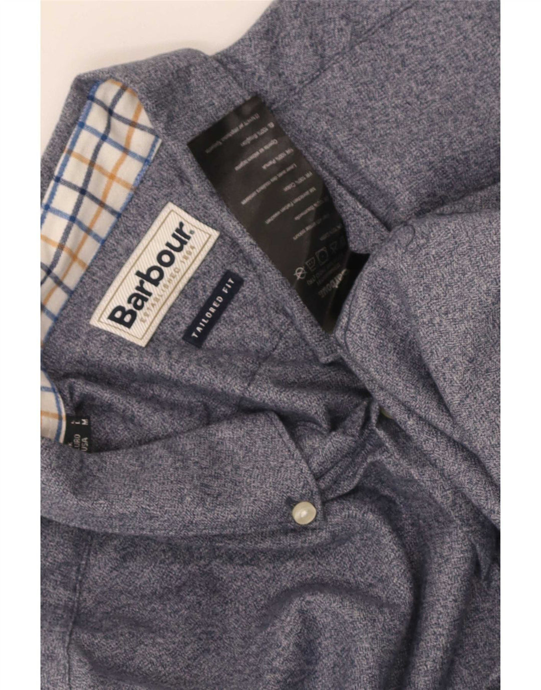 Barbour Hombre Camisa Entallada De Algodón Moteado Azul Medio