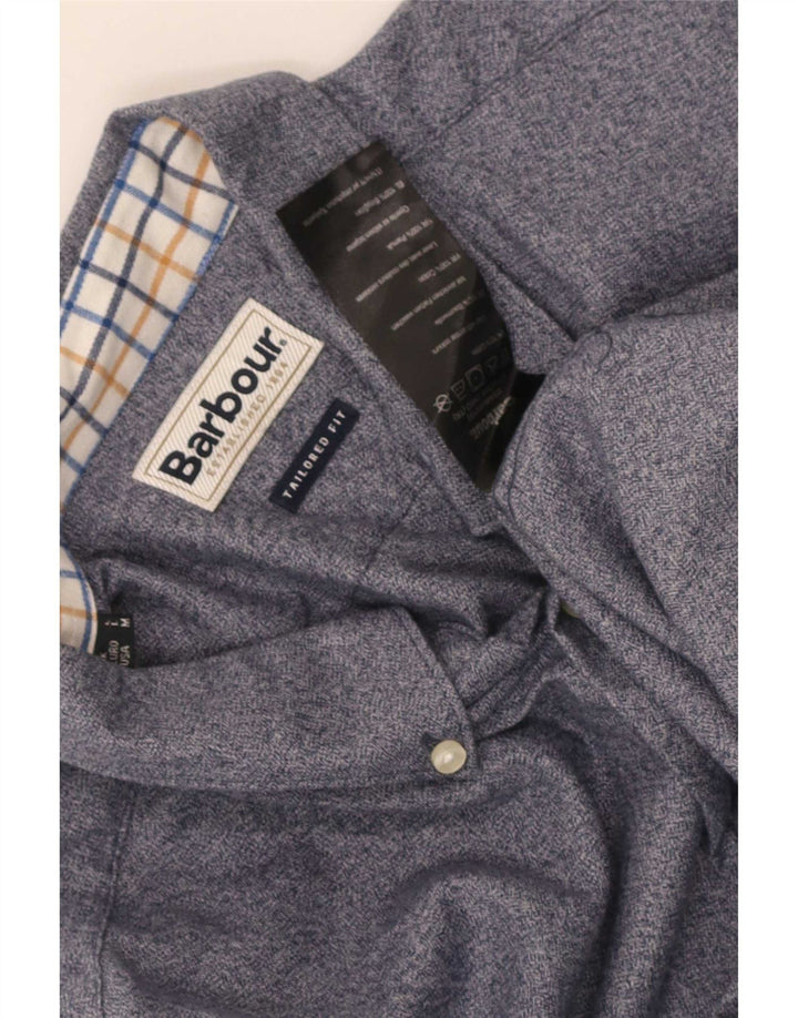 Barbour Hombre Camisa Entallada De Algodón Moteado Azul Medio