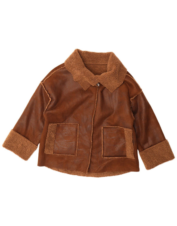 Vintage mujer 3/4 manga chaqueta sherpa de gran tamaño Reino Unido 14 marrón medio