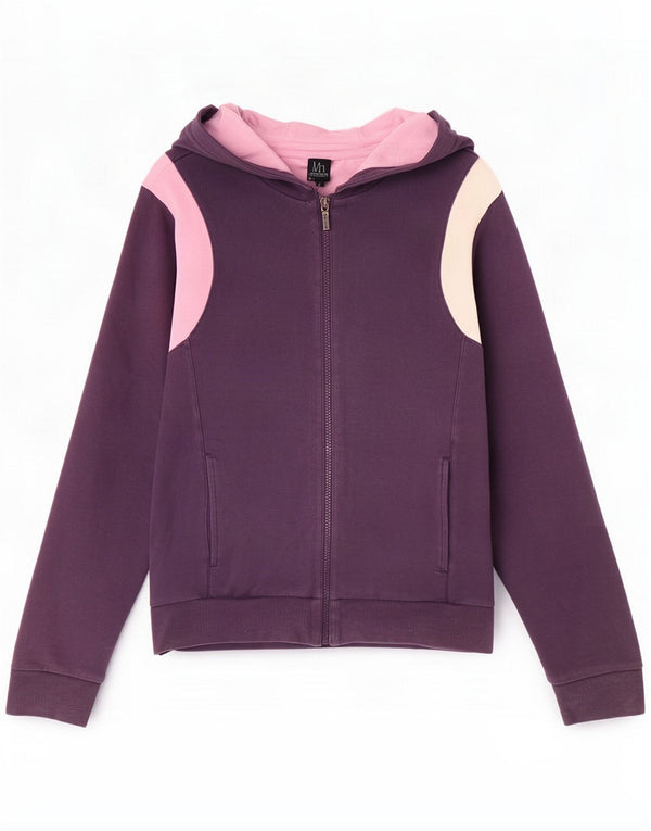 Ellesse Womens Zip Hoodie Sweater UK 12 Medium Purple Colourblock